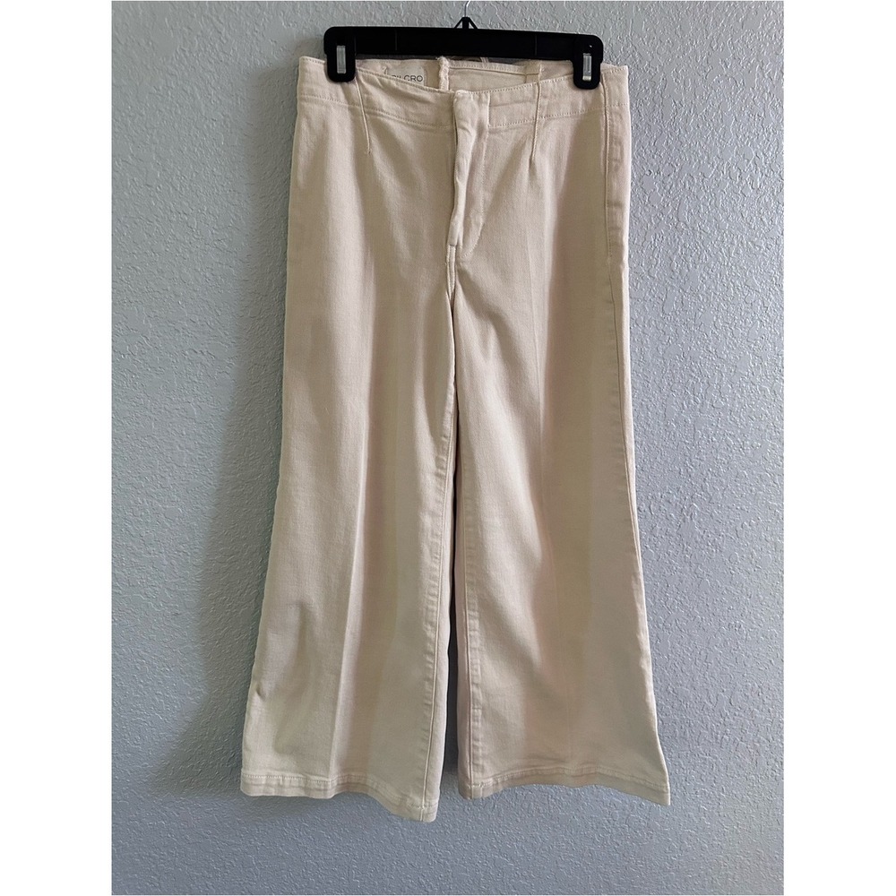 Pilcro Lace-Up Wide Leg Crop Pants Cream Hemp Cotton Blend Size 27 - Picture 2 of 12